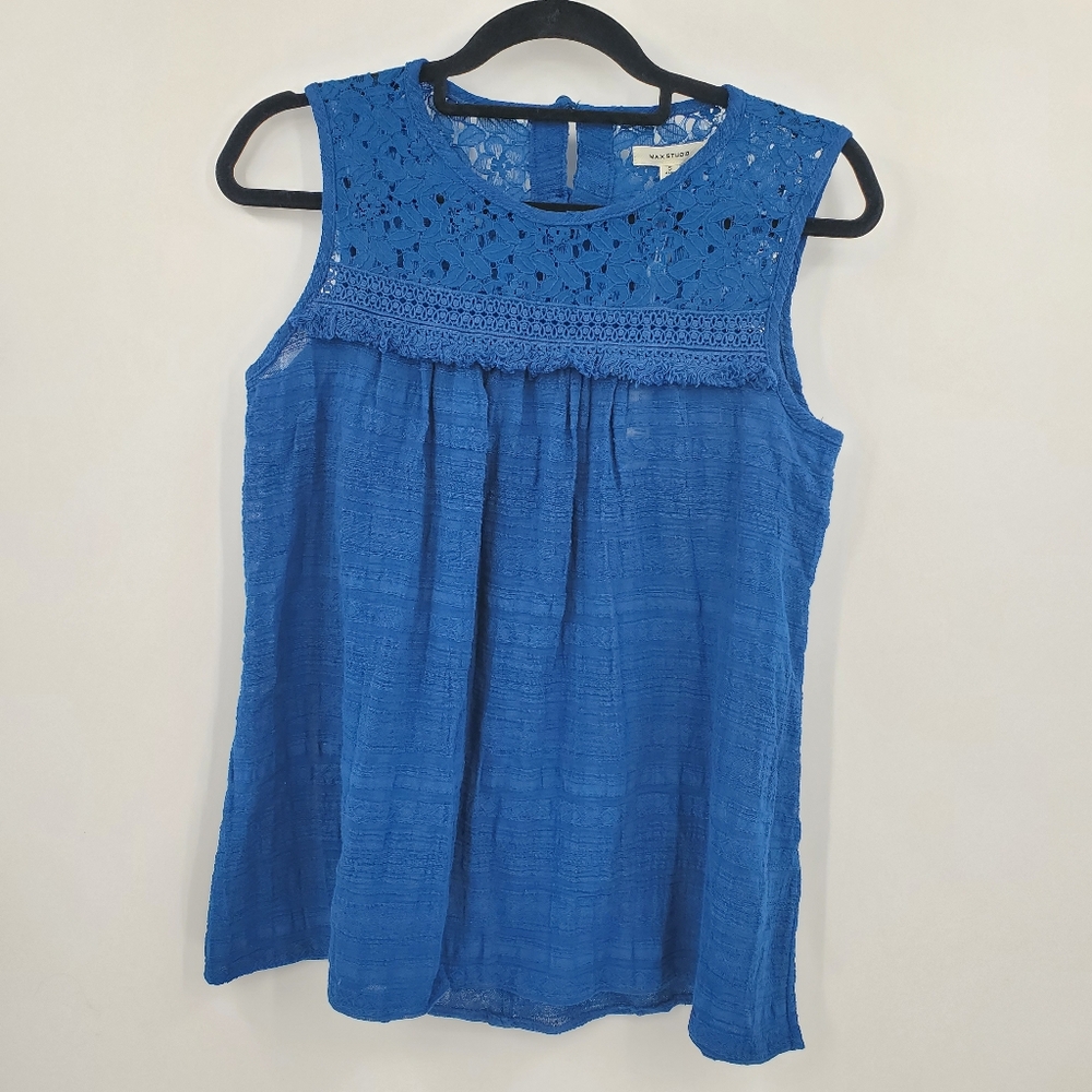 ♤♤ Max Studio Crochet Lace Cobalt Blue Sleeveless Top Size Small NWT